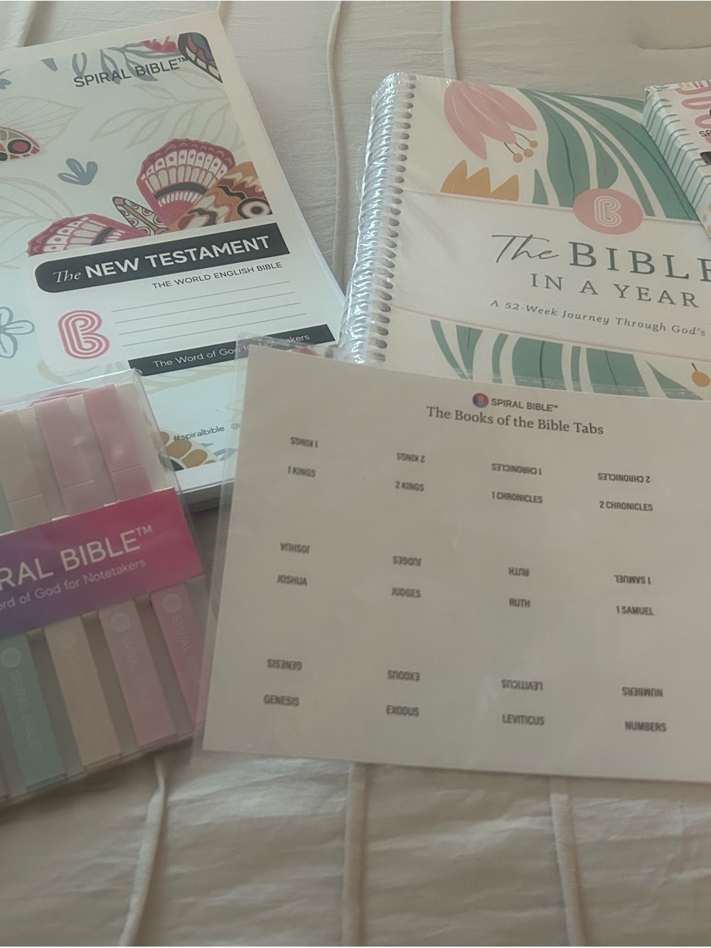 The Bible in a Year Spiral Journal - Pastel Pink & Mint complete set of 6